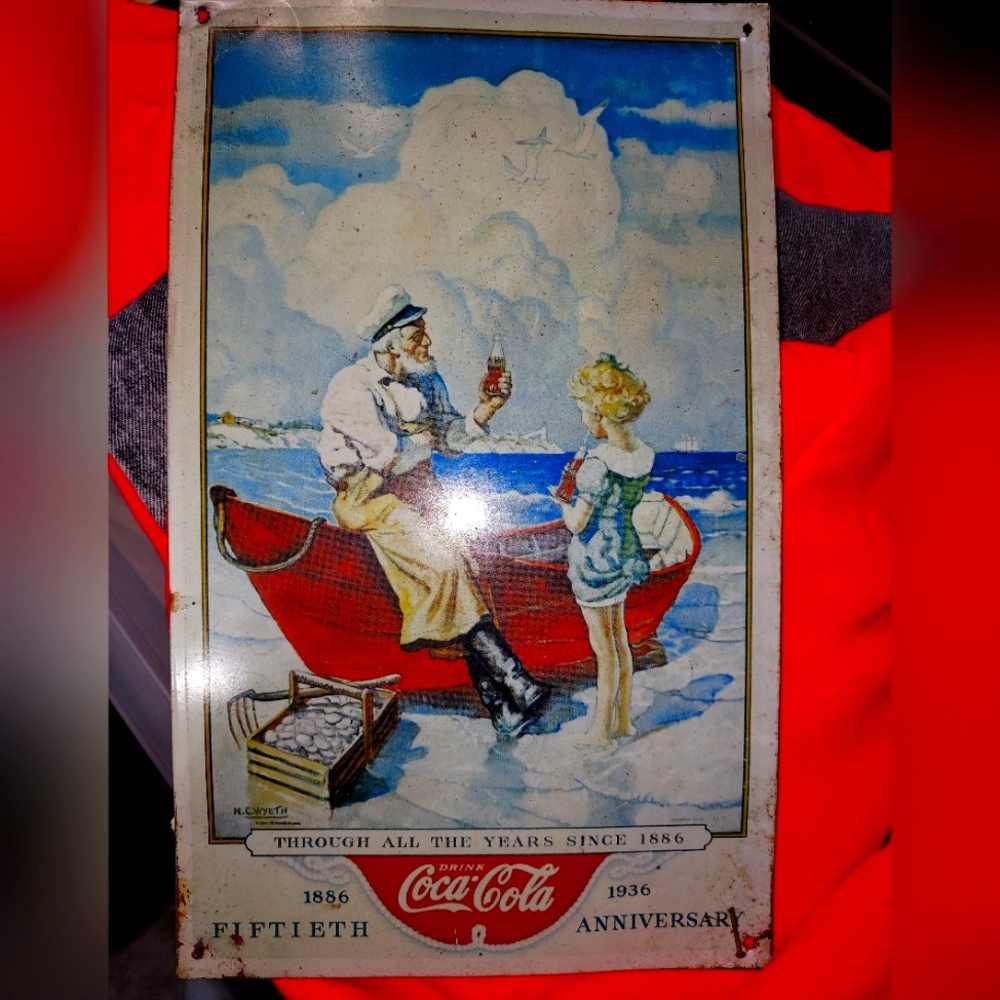 Coca cola 50th anniversary tin wall decor
